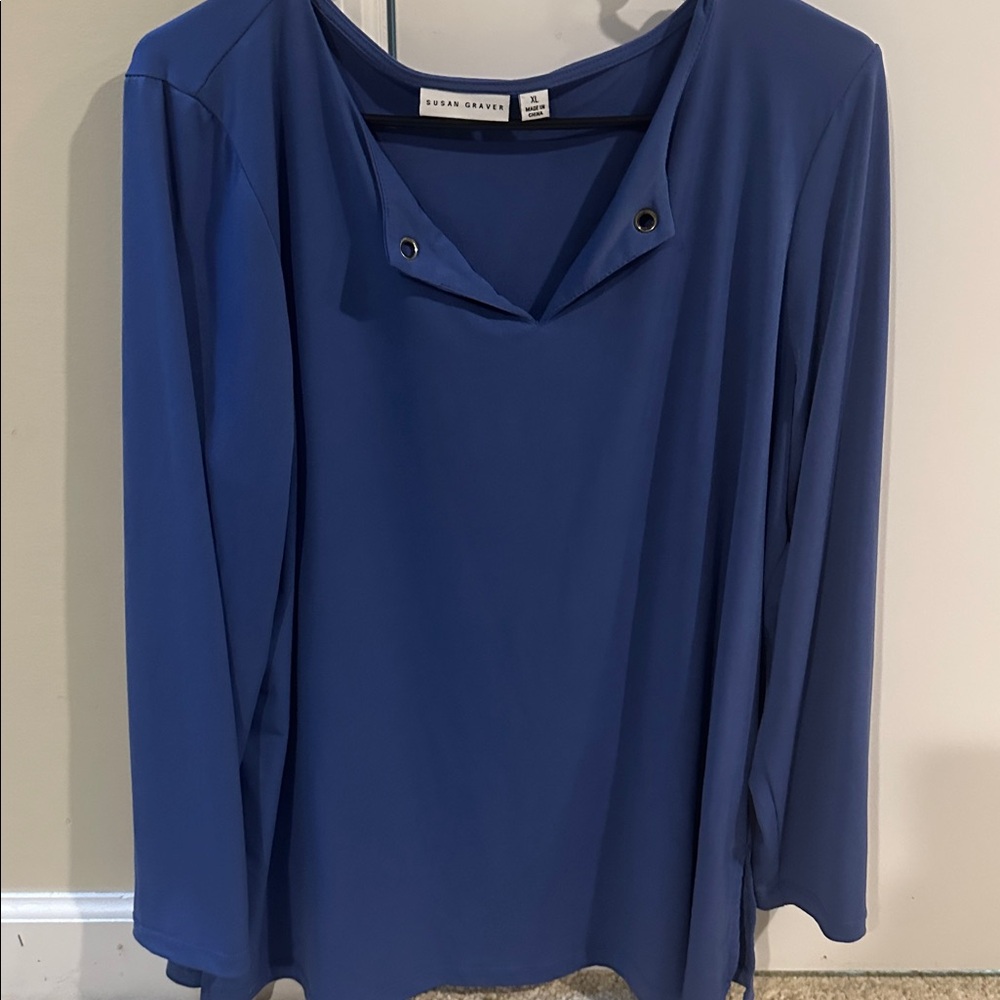 Susan Graver  Blue 3/4 Long Sleeve Blouse with detail